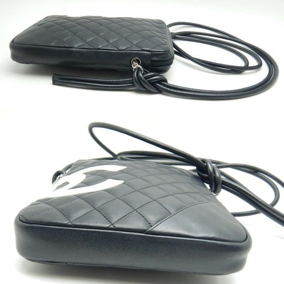 Chanel Cambon Line Shoulder Bag Diagonal Lambskin Black White - Picture 2 of 7